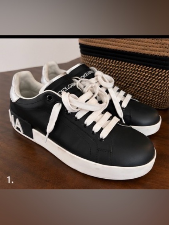 Dolce & Gabbana Shoes - Dolce & Gabbana Black Leather Low-Top Sneakers with White Accents